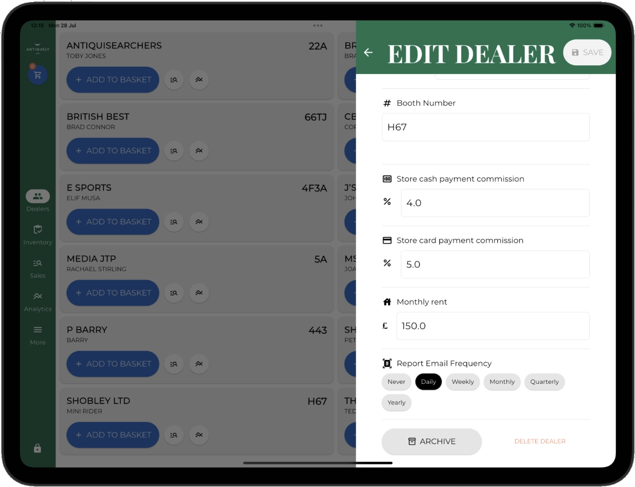 Screenshot of editing a dealer.