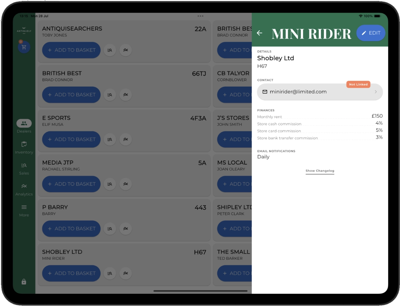 Screenshot of viewing a dealer.