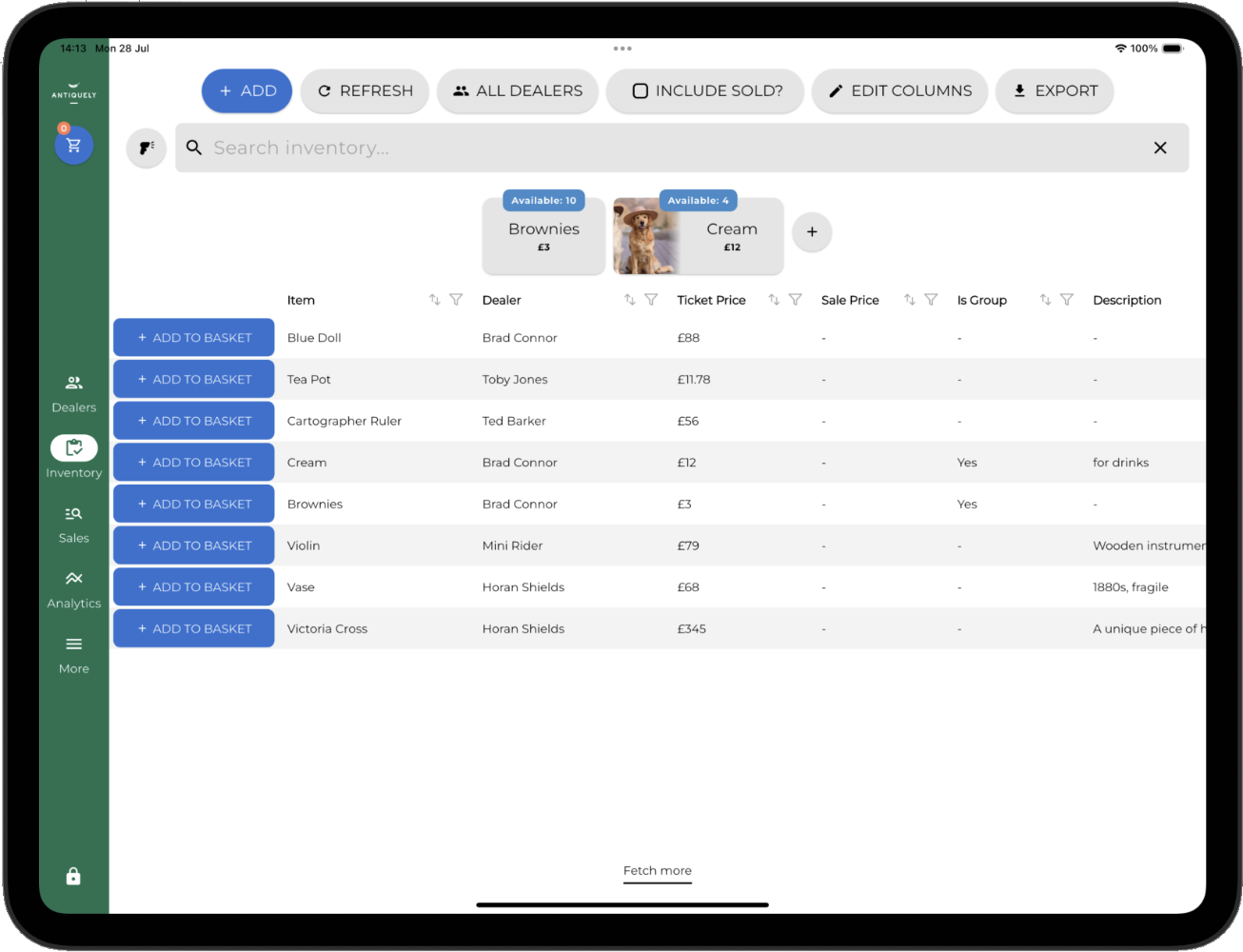 Screenshot of the inventory.