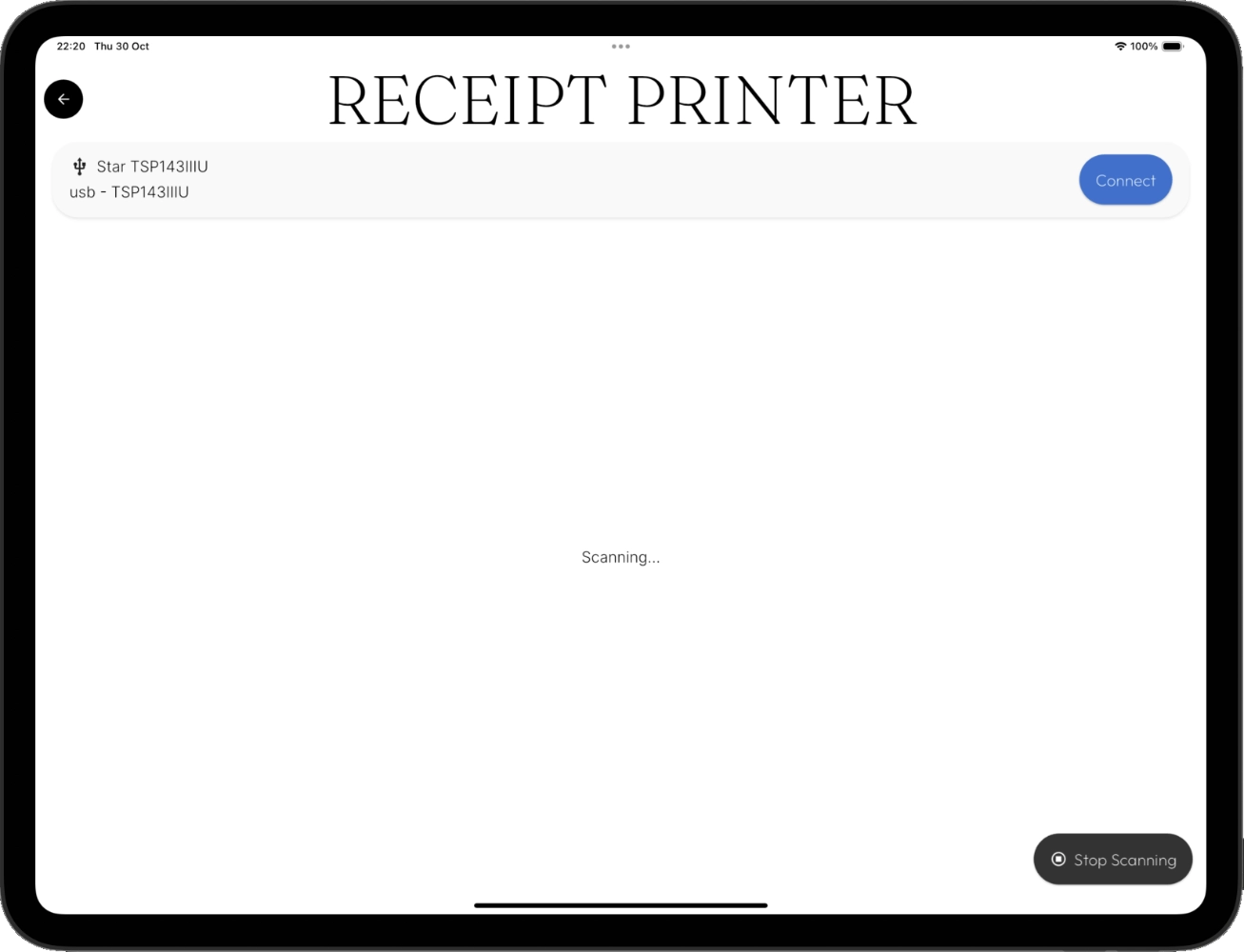 receipt printer screen
