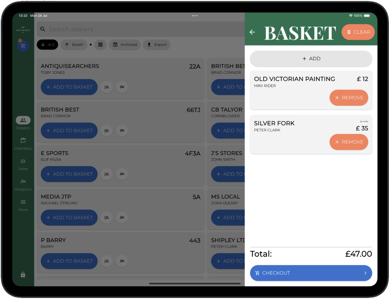 Screenshot of the basket drawer.